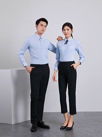 商務(wù)襯衫定制 時尚襯衫男女士春秋季 淡藍(lán)色長袖襯衫